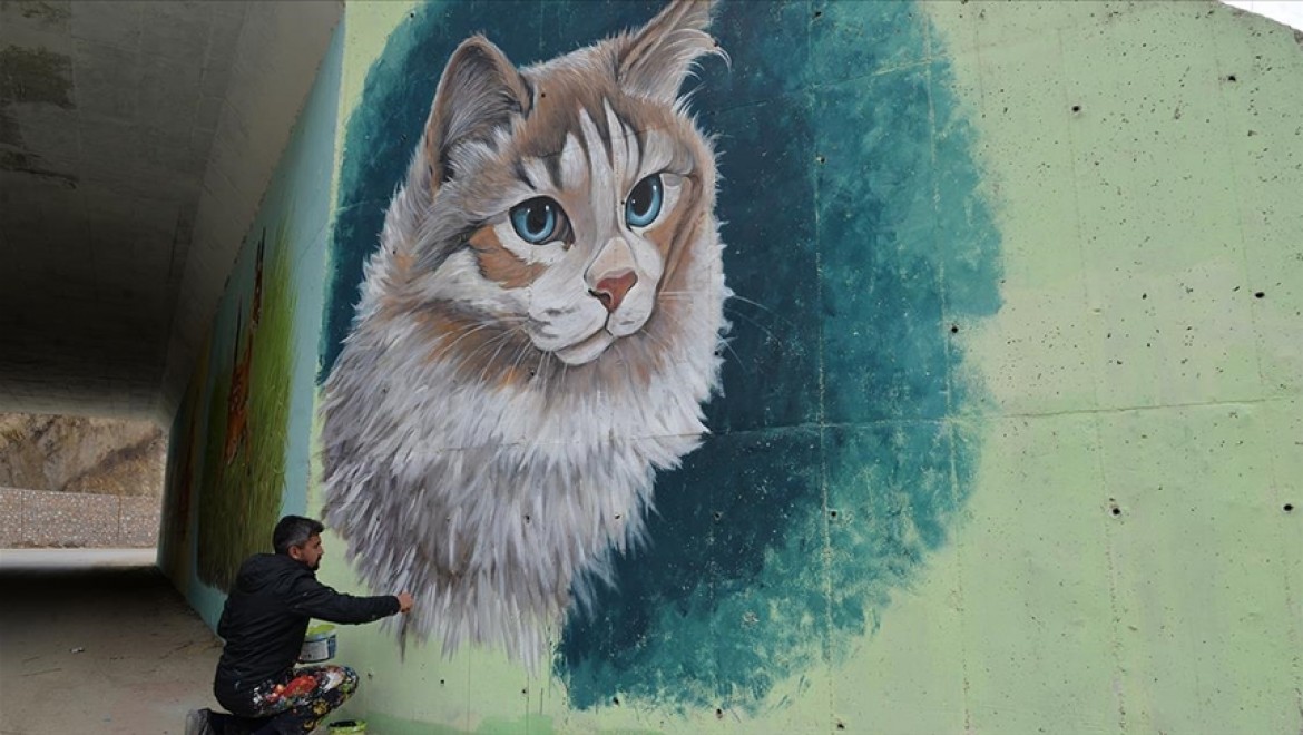Çocukluk hayalini gerçekleştiren sokak ressamı ilçenin duvarlarını renklendiriyor